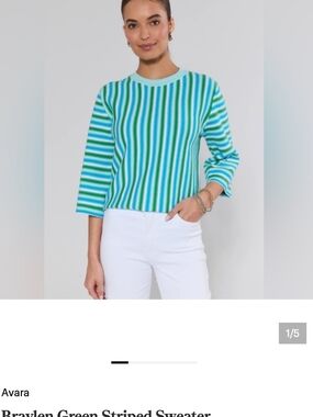 Avara Braylen Striped Crewneck Sweater in Green Multi